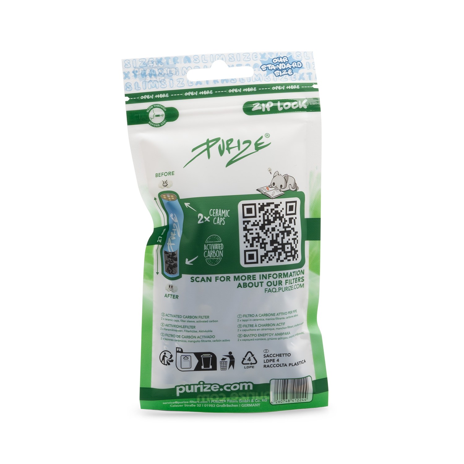 Purize XTRA Slim Size aktivkullfilter 6 mm 50 stk pose