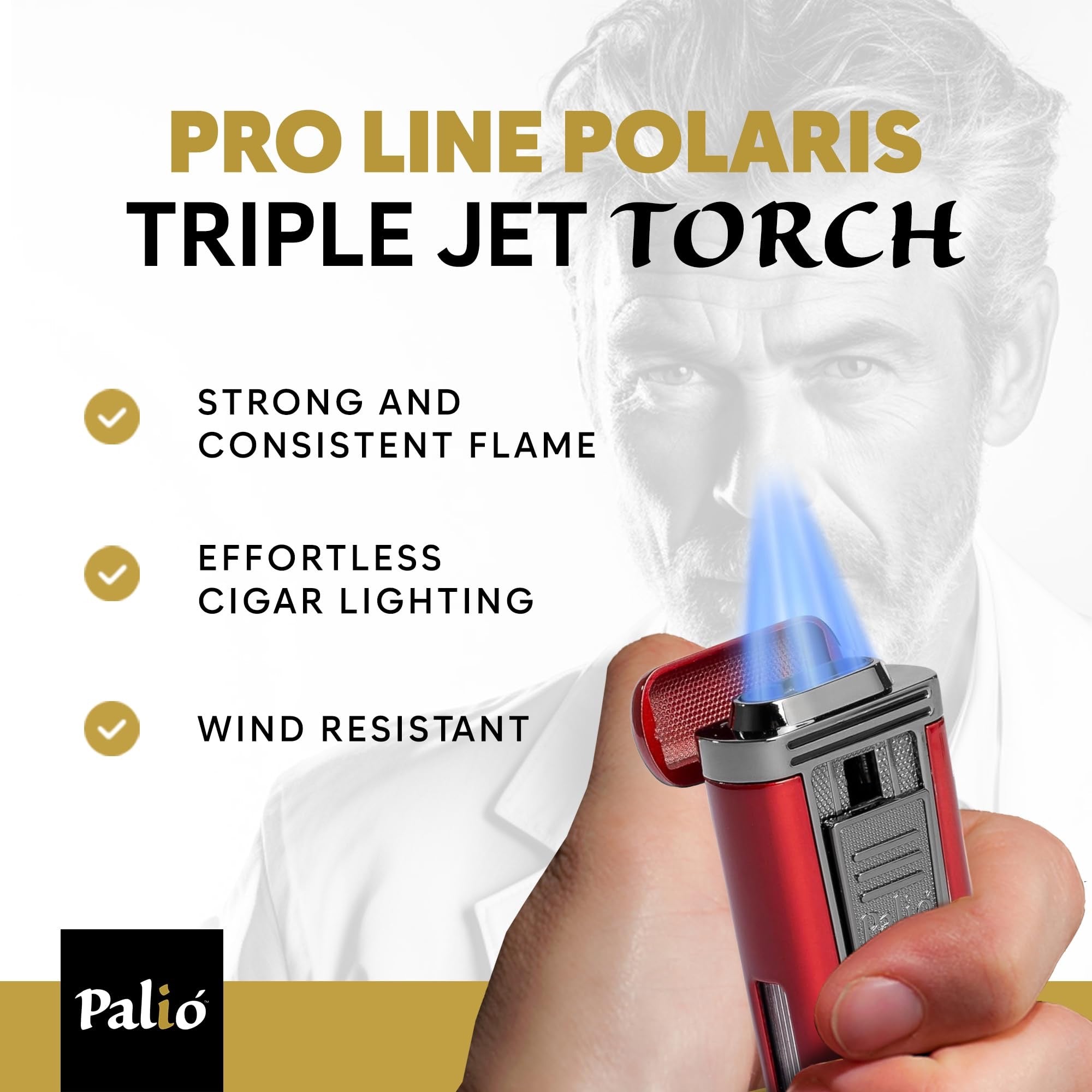Palió PRO Polaris sigarlighter triple-jet svart/rosegull vindfast