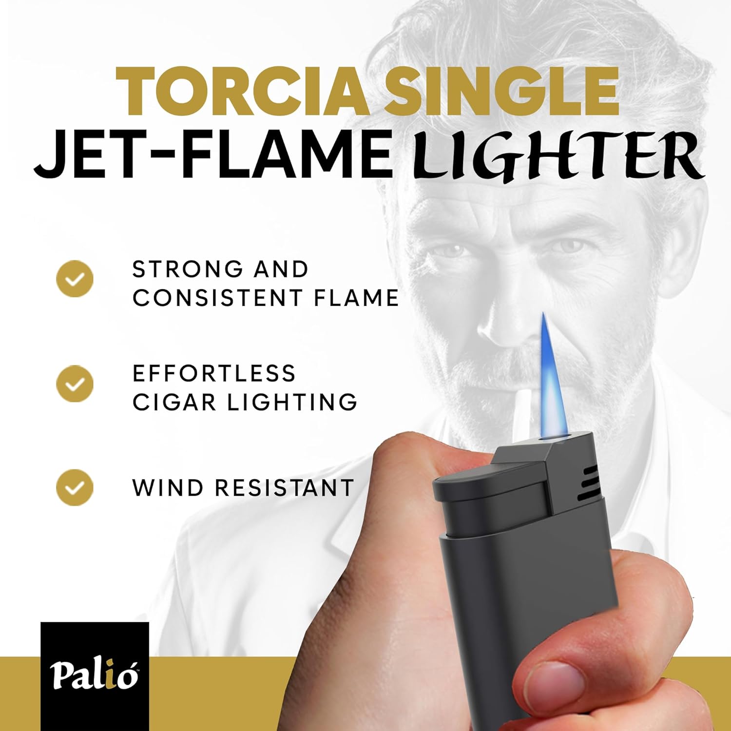 Palió Torcia sigarlighter single-jet blå vindfast lommemodell