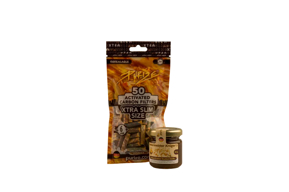 Purize XTRA Slim kullfilter Honey 50 stk + honning