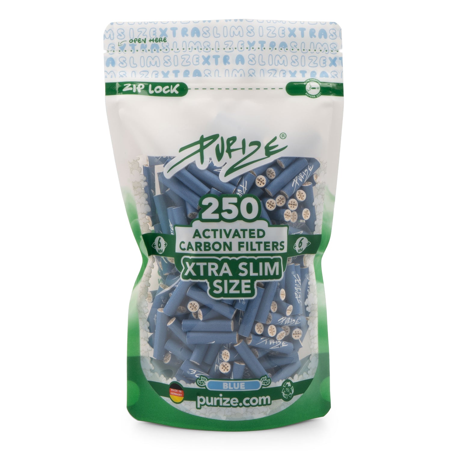 Purize XTRA Slim kullfilter 6 mm blå 250 stk kokoskull