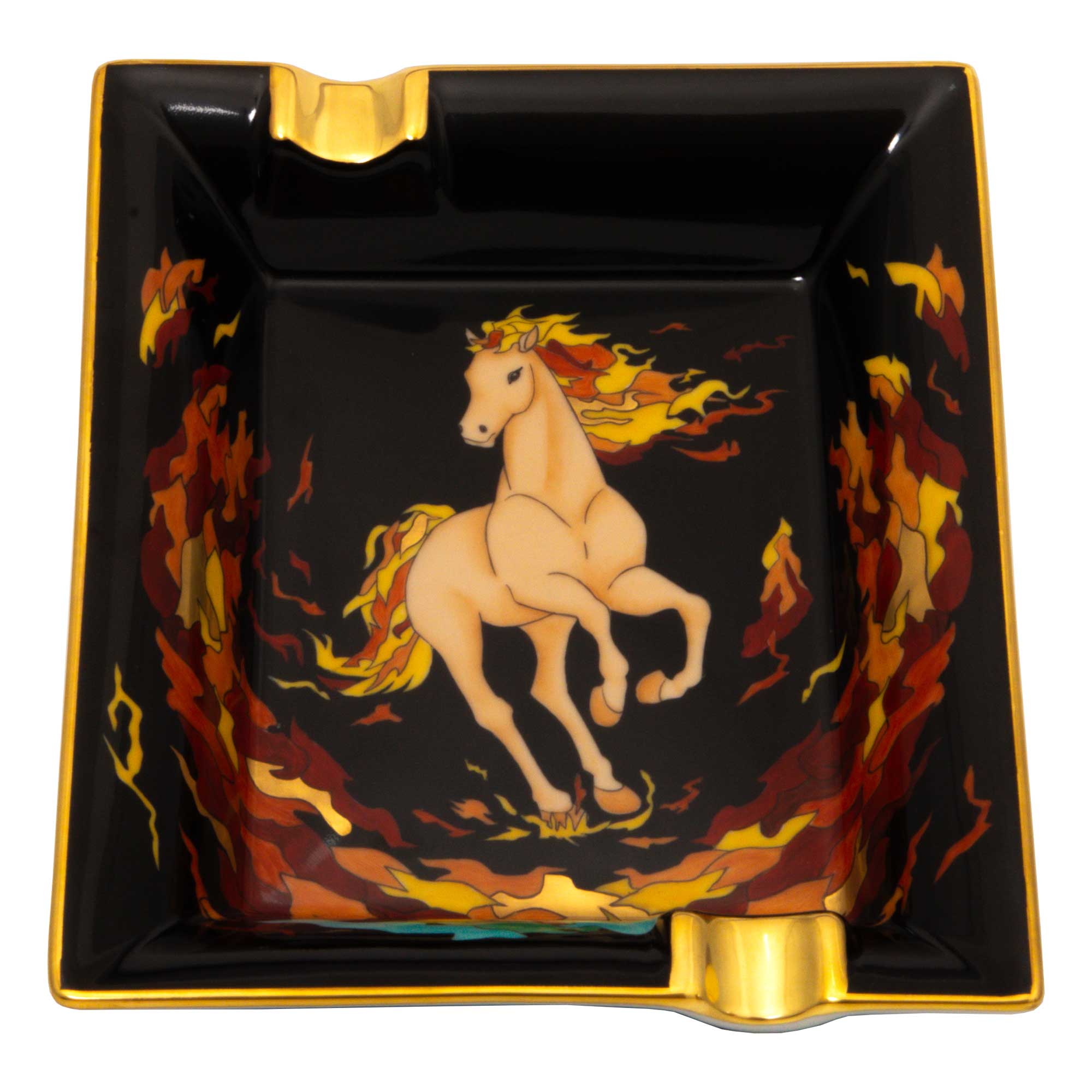 Elie Bleu Fire Horse sigaraskebeger porselen håndmalt