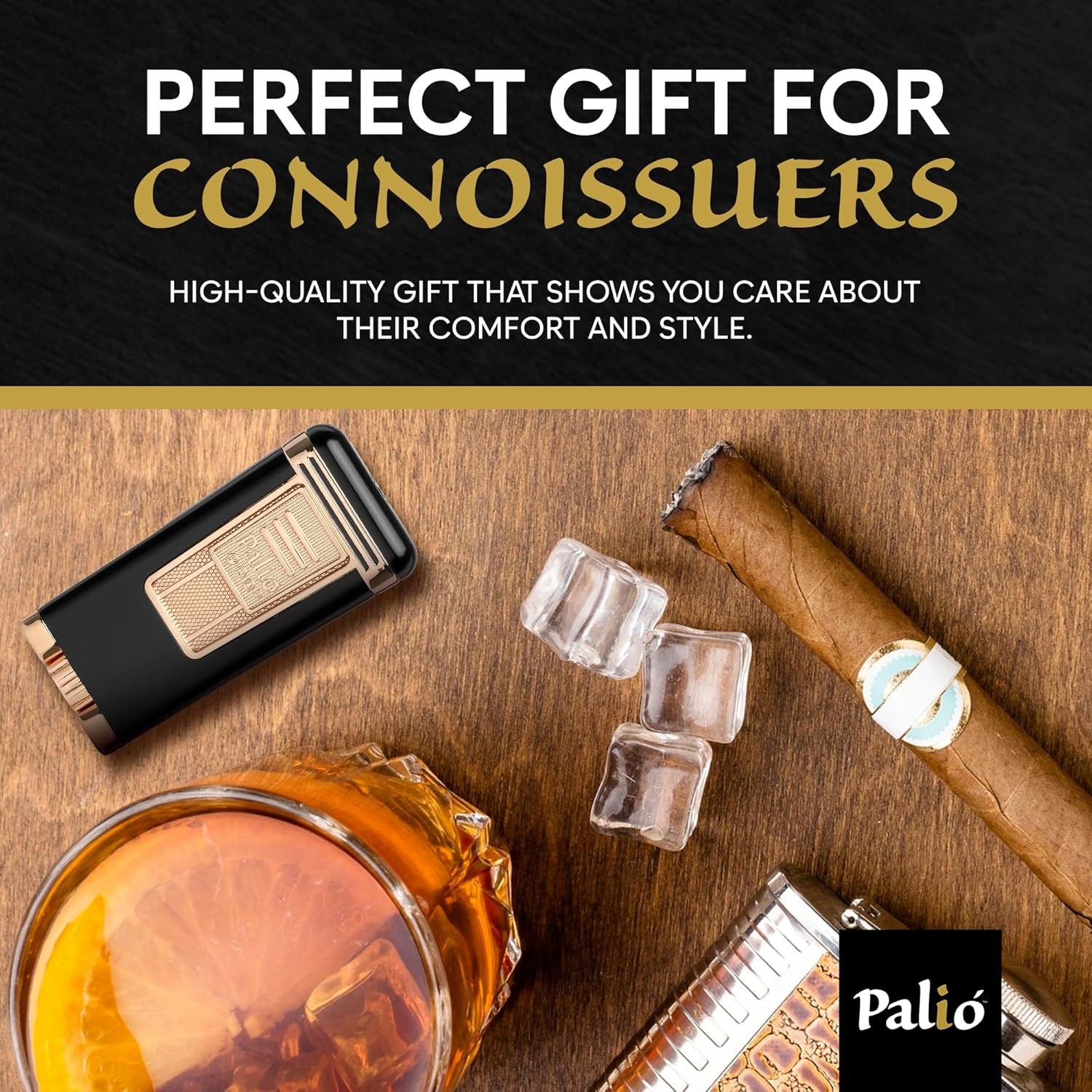 Palió PRO Polaris sigarlighter triple-jet svart/rosegull vindfast
