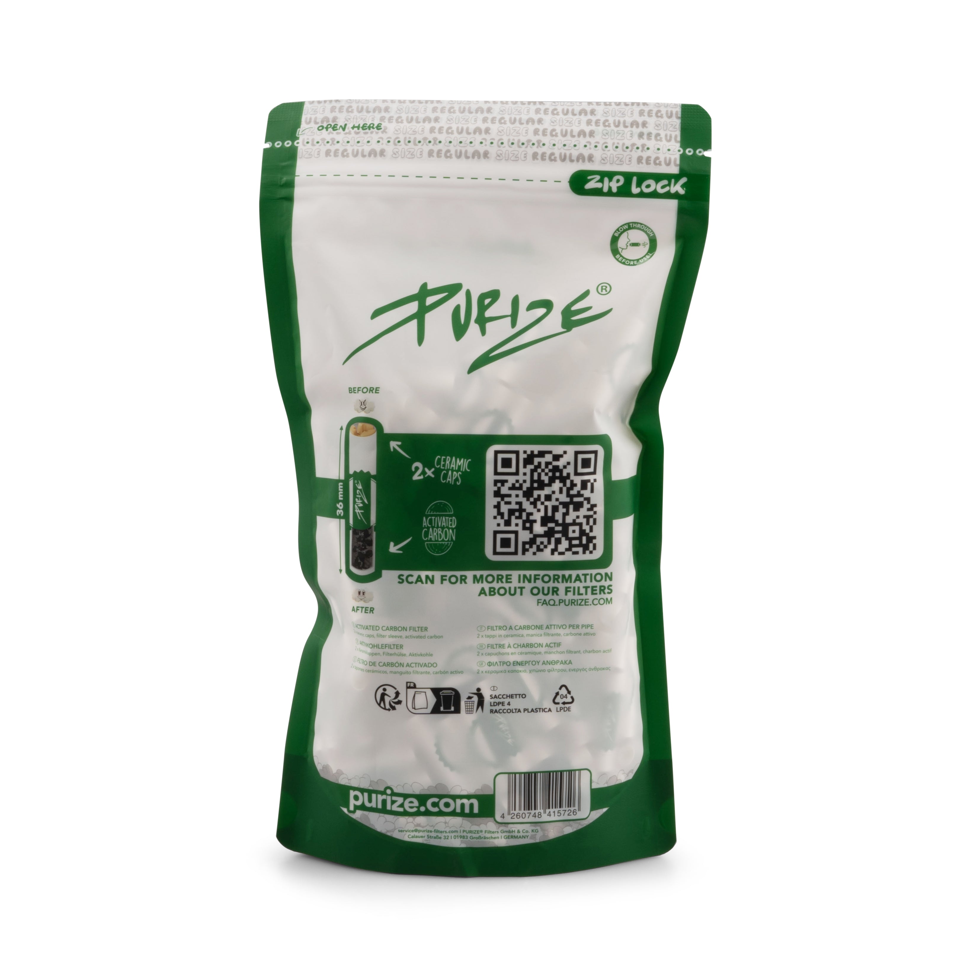 Purize Regular kullfilter 250 stk 9mm storpose