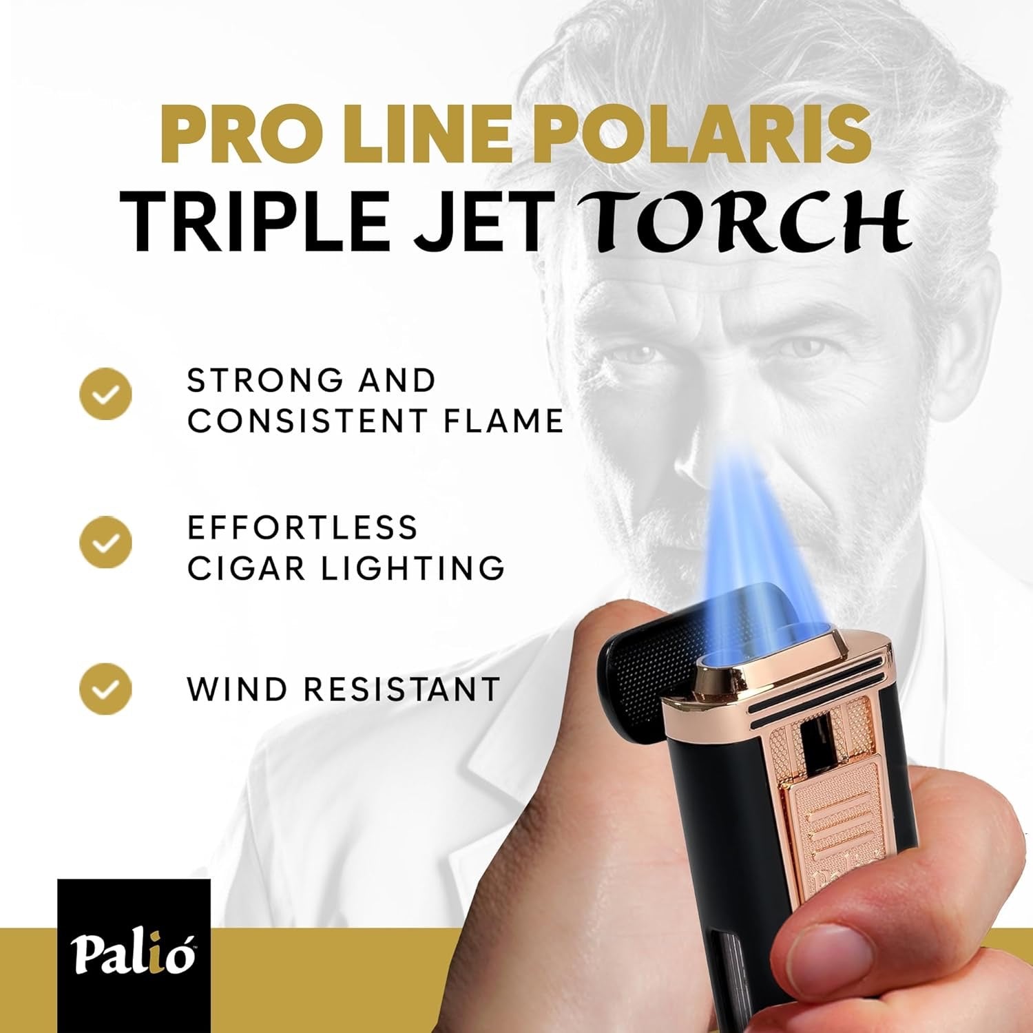 Palió PRO Polaris sigarlighter triple-jet svart/rosegull vindfast