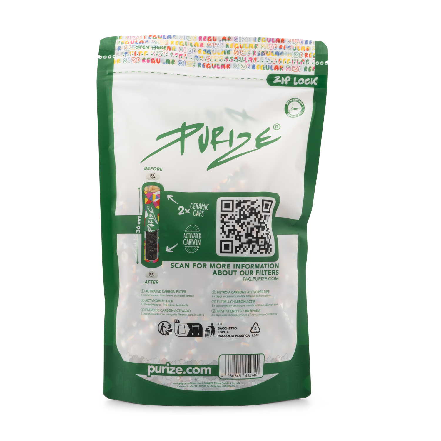 Purize Regular kullfilter 250 stk 9mm storpose