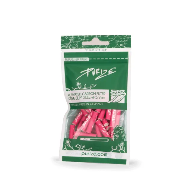 Purize XTRA Slim kullfilter 6 mm 33 stk rosa