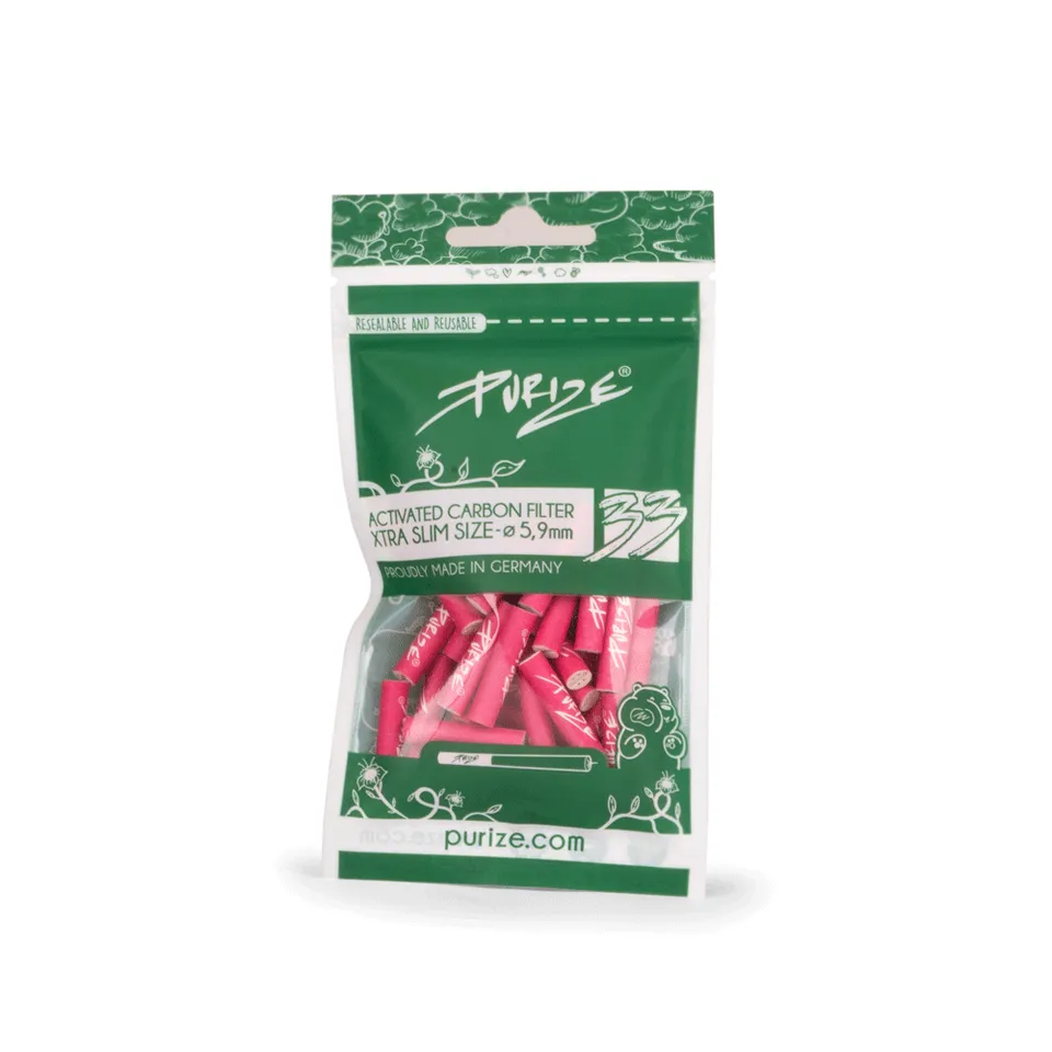 Purize XTRA Slim kullfilter 6 mm 33 stk rosa