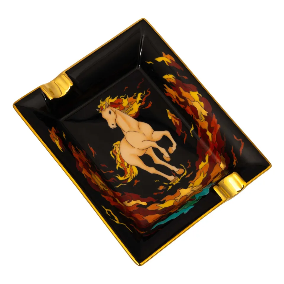 Elie Bleu Fire Horse sigaraskebeger porselen håndmalt
