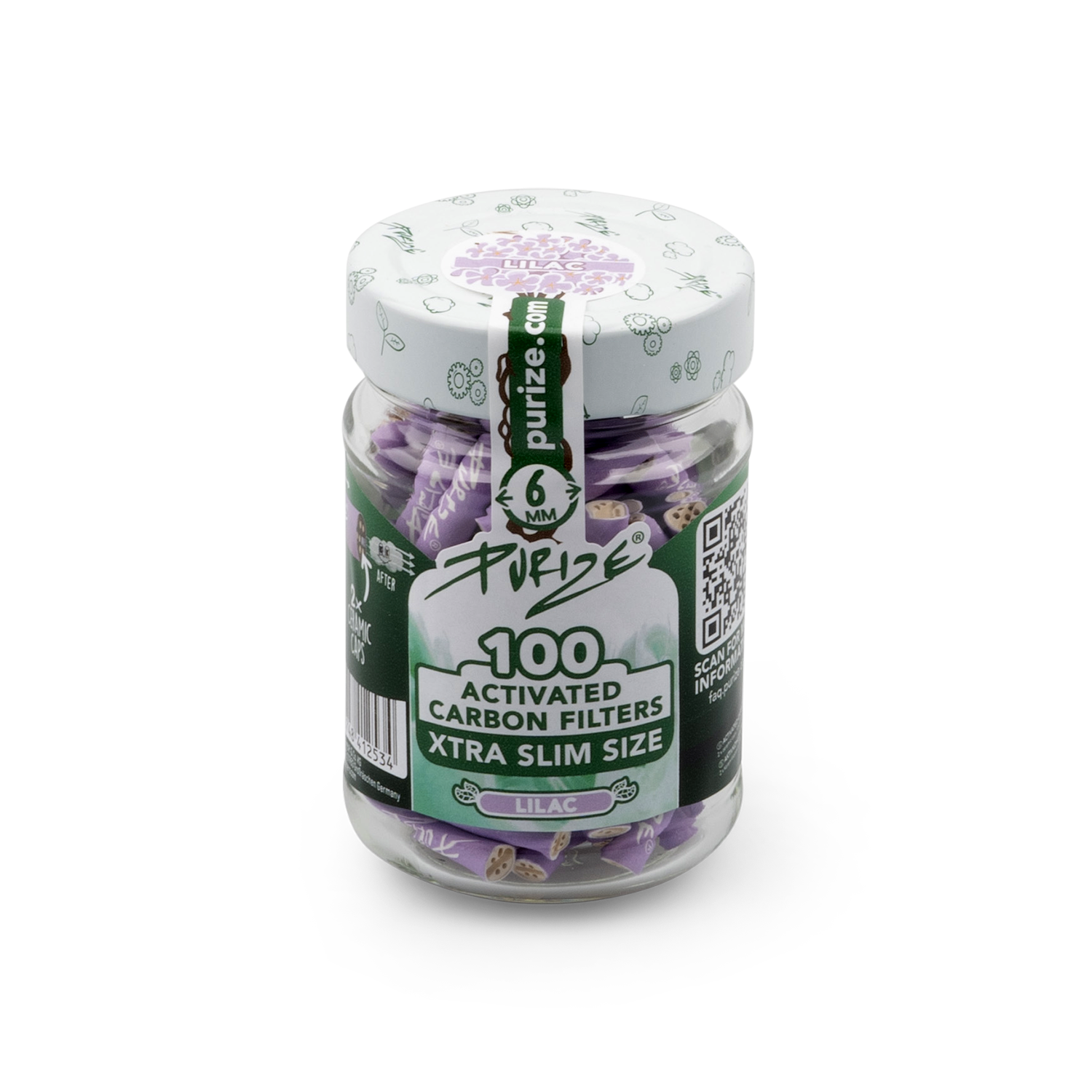 Purize XTRA Slim kullfilter 6 mm glass 100 stk kokos