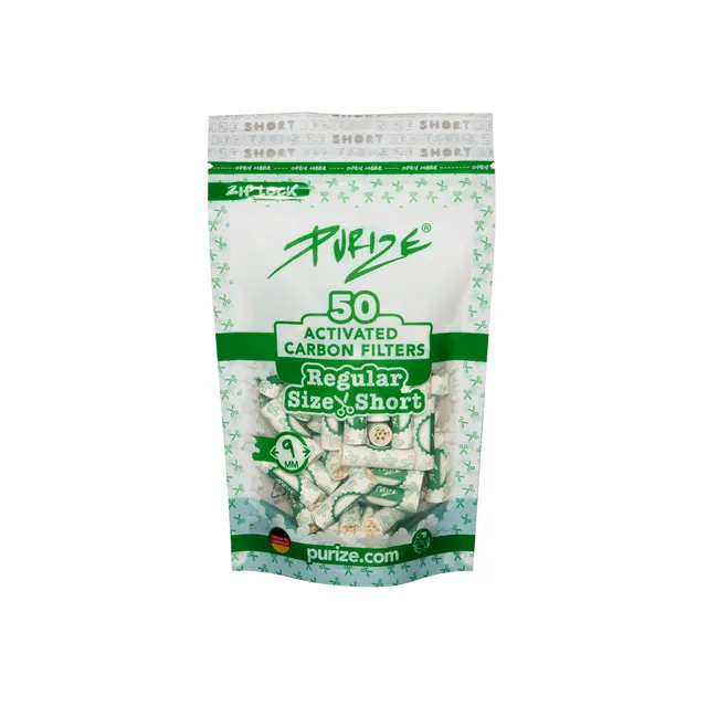 Purize Regular Size Short aktivkullfilter 9 mm 50 stk hvit