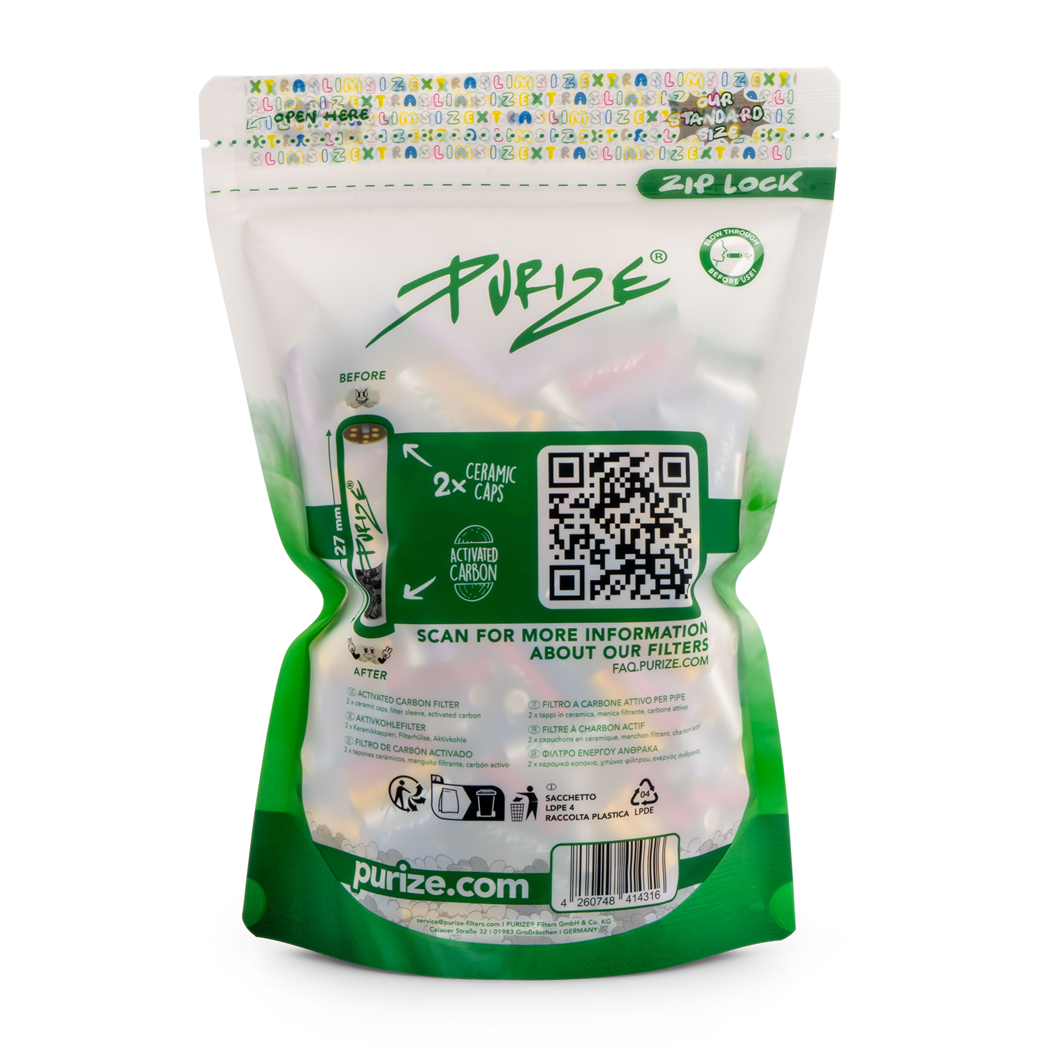 Purize XTRA Slim kullfilter 6 mm mix 500 stk nøytral smak