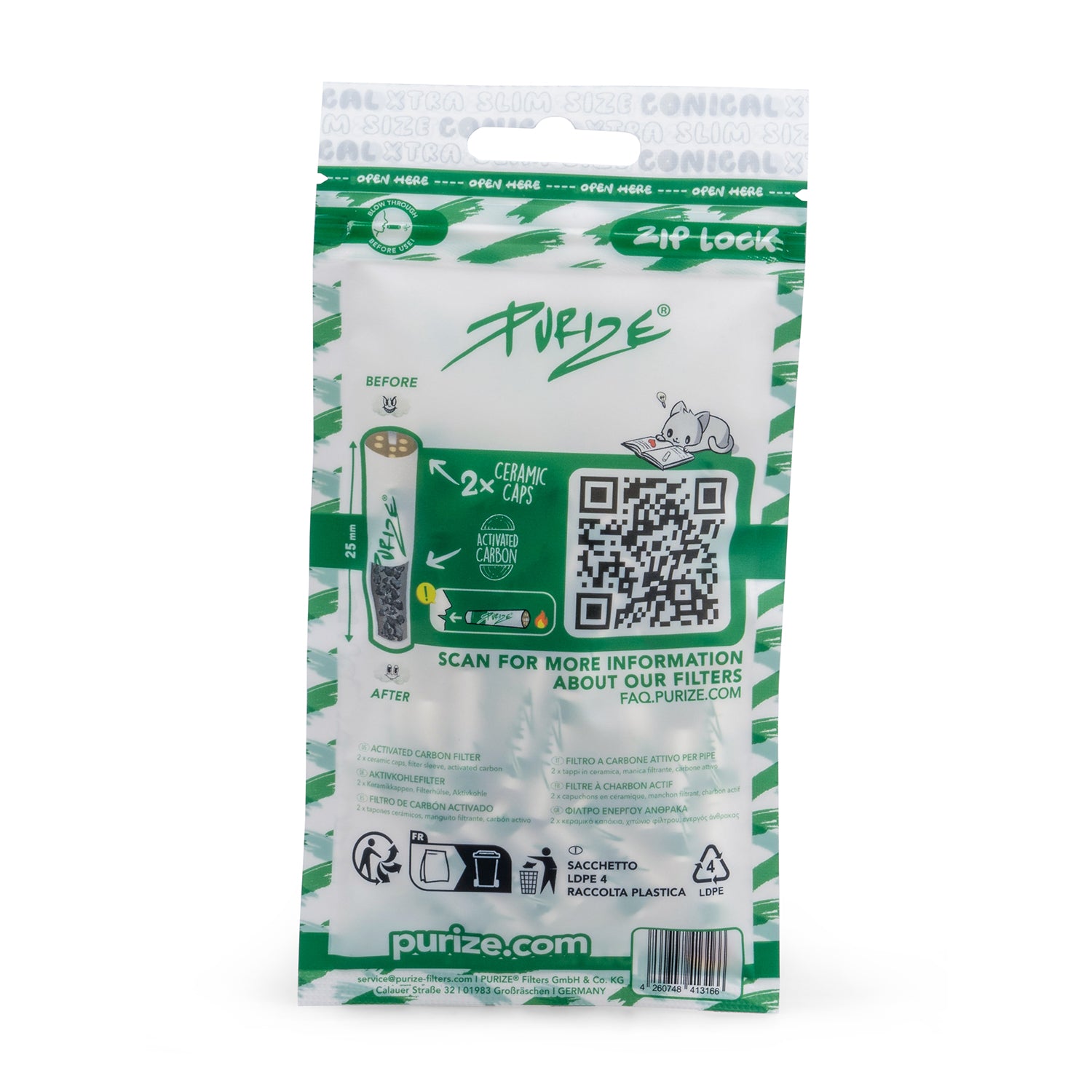 Purize XTRA Slim Conical aktivkullfilter 25 mm 50 stk