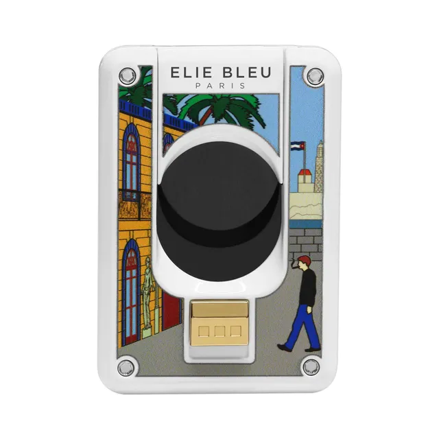 Elie Bleu Casa Cubana Double Blade sigarkutter hvit lakk gullknapp