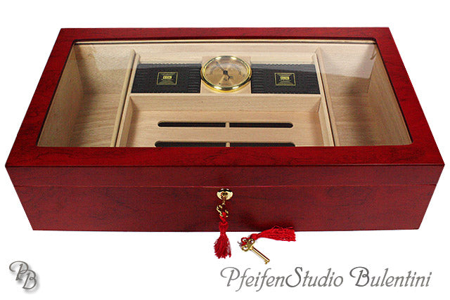 Bulentini humidor glasstopp stor sigarhumidor mahogni